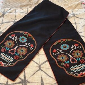 Embroidered Sugar Skull Design table runner
